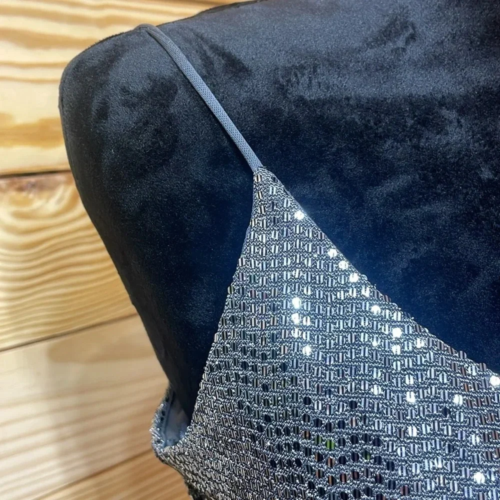 Wendye Chaitin Silver Sequin Size Medium Mini Sleeveless EUC🌟 Formal Dress - Picture 5 of 12